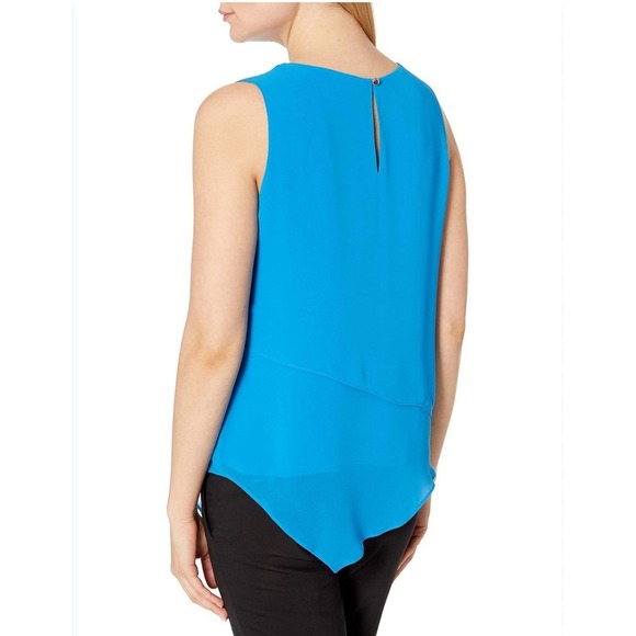 Vince Camuto Asymmetrical-Hem Double-Layer Blouse Peacock Blue NWT Small - Picture 2 of 16